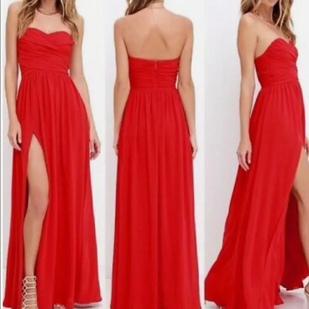 Lulus Size XS Red Wedding Dress Strapless Maxi Moonlight Serenade Prom Evening
